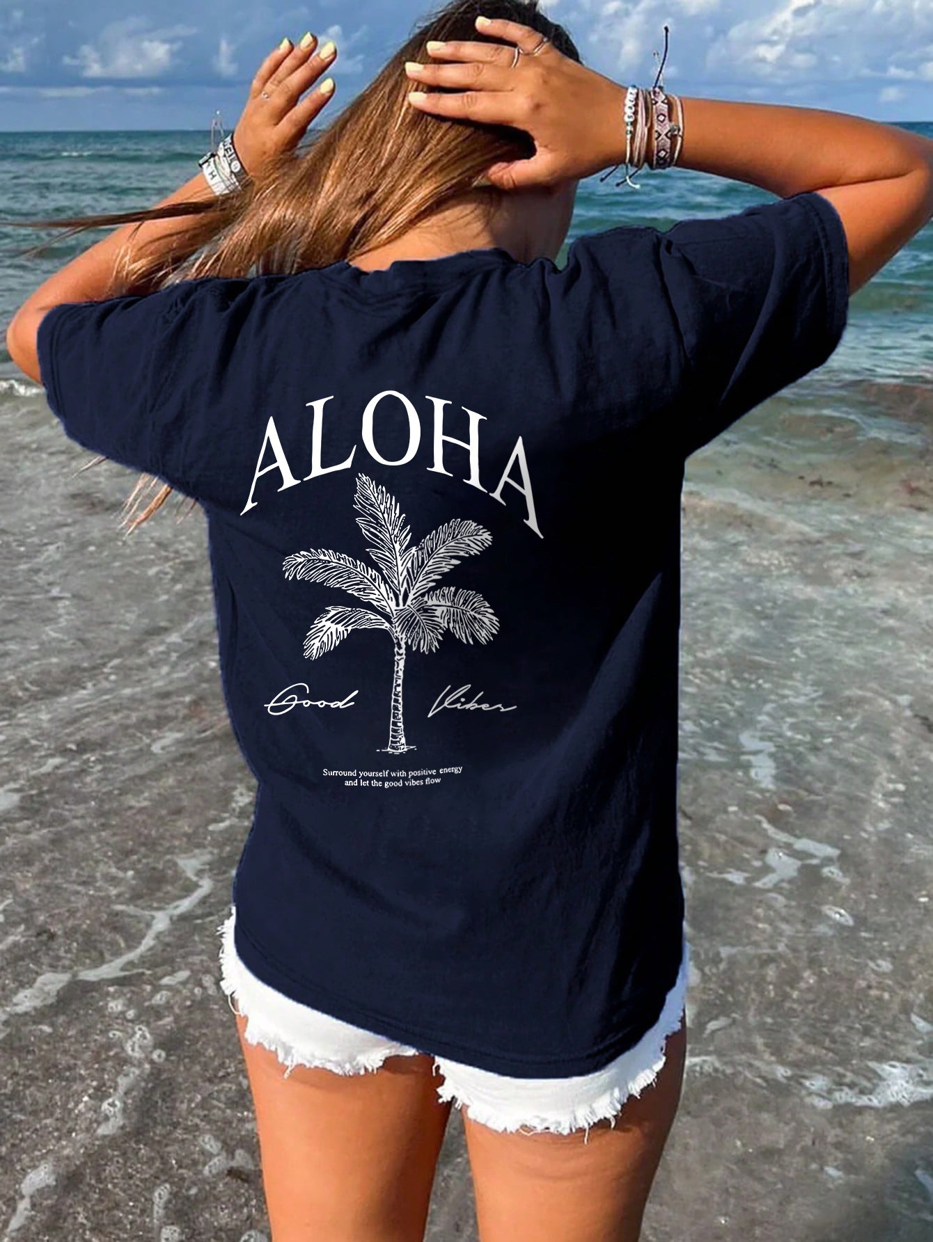 Women'S "Aloha" Graphic Tee - Casual, Short Sleeve, Loose Fit, Polyester, Round Neck, Tropical Coconut Tree Design, Summer Beachwear, Beach Casual Wear | Tropical Print Top | Comfortable Fit, Beach Clothes